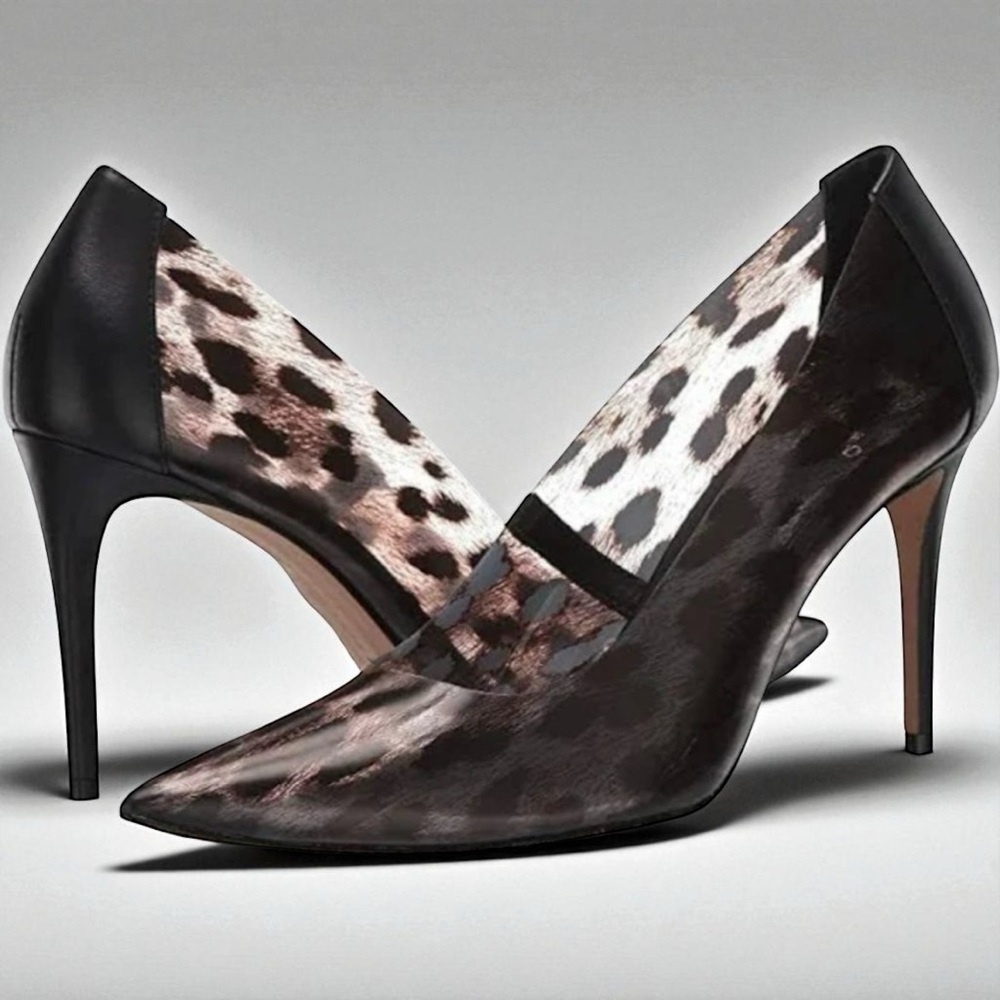 Vince Camuto Leopard Print Pointed Toe Stiletto Pumps in Black and Brown